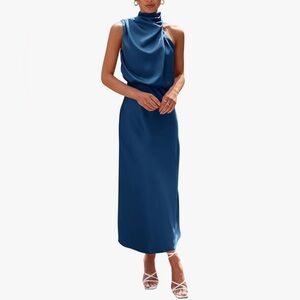 NWT PRETTYGARDEN Satin Sleeveless Mock Neck Maxi Dress - Size: Large